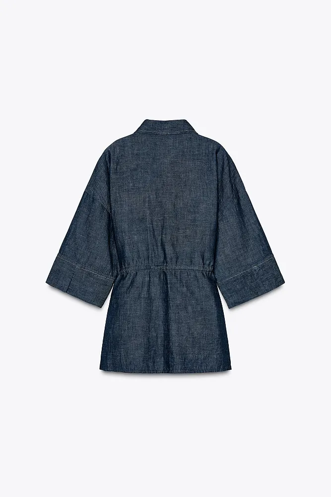 Льняная рубашка с завязками на талии ZARA