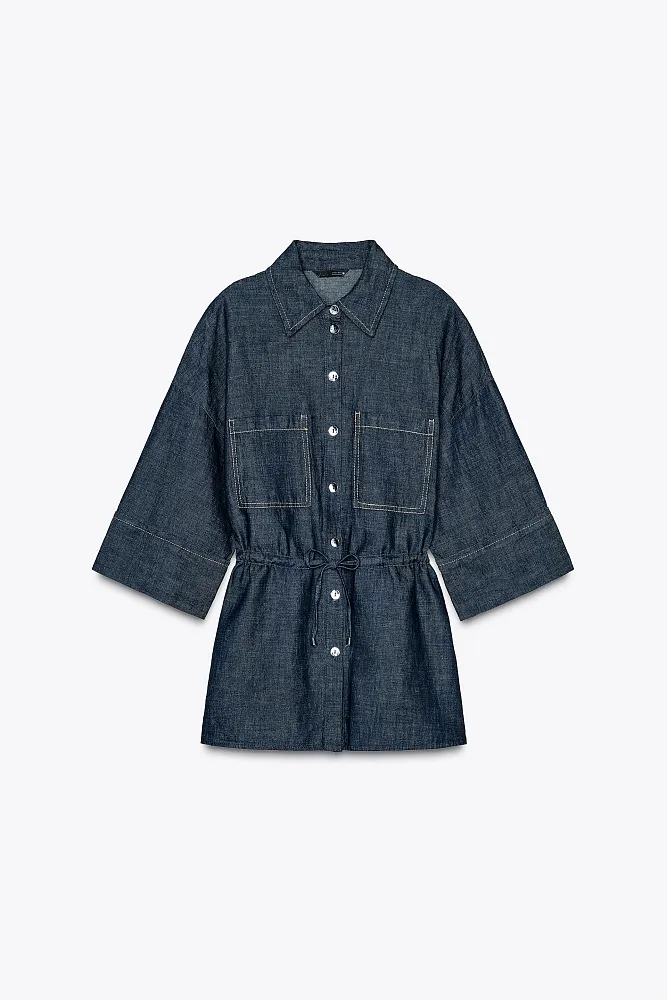 Льняная рубашка с завязками на талии ZARA