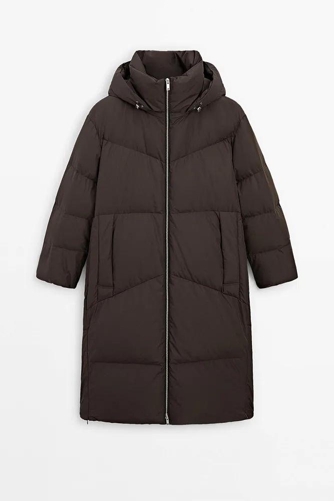 Длинный пуховик из технологичной ткани MASSIMO DUTTI