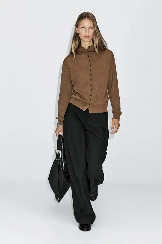 Шерстяной кардиган с воротником-стойкой MASSIMO DUTTI   Шерстяной кардиган с воротником-стойкой MASSIMO DUTTI