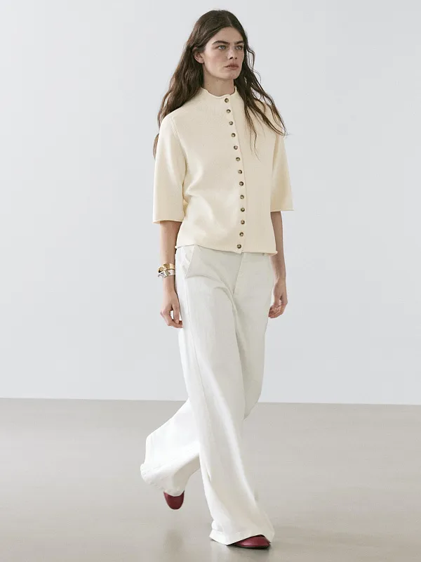 Вязаный кардиган с рукавами до локтя MASSIMO DUTTI Вязаный кардиган с рукавами до локтя MASSIMO DUTTI