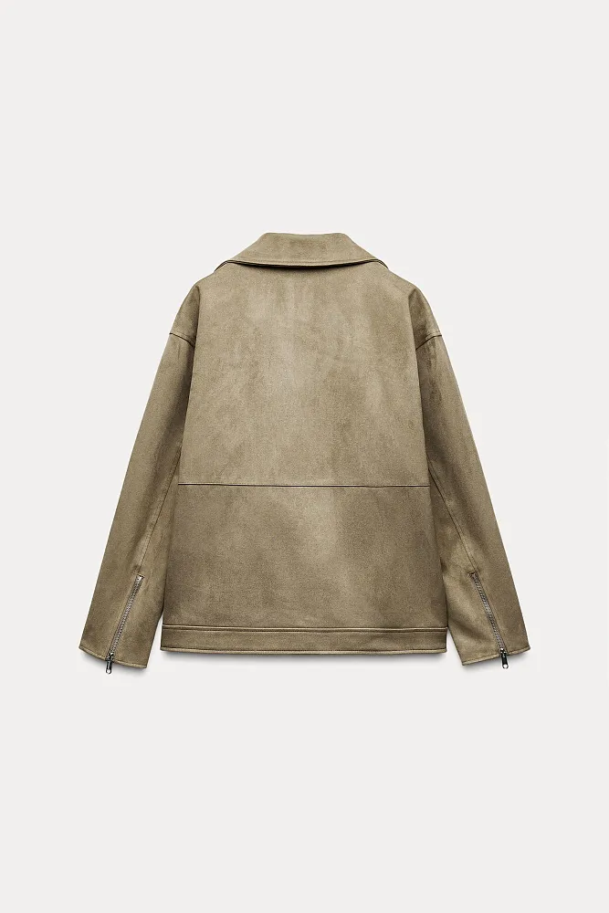 Куртка в байкерском стиле из искусственной замши ZARA