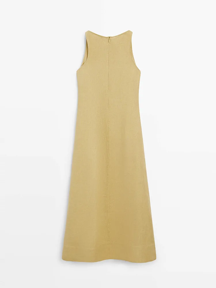 Льняное платье миди MASSIMO DUTTI