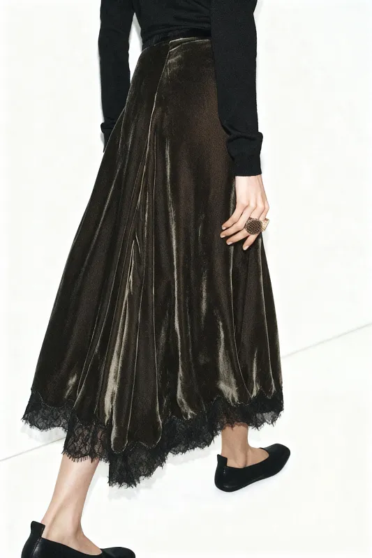 Бархатная юбка с кружевом ZARA Бархатная юбка с кружевом ZARA