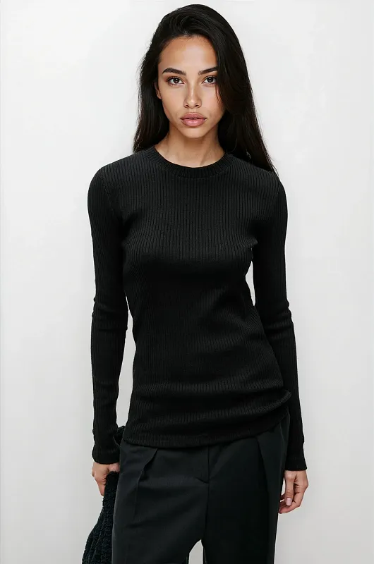 Хлопковый лонгслив в рубчик