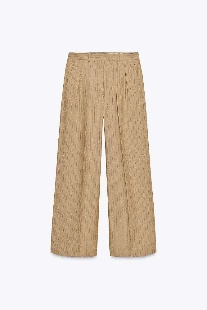 Брюки из льняной смеси с защипами ZARA
