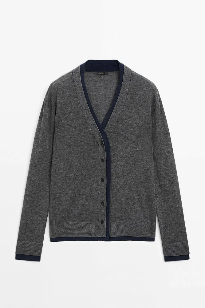 Кардиган из смесовой шерсти с двойной окантовкой MASSIMO DUTTI