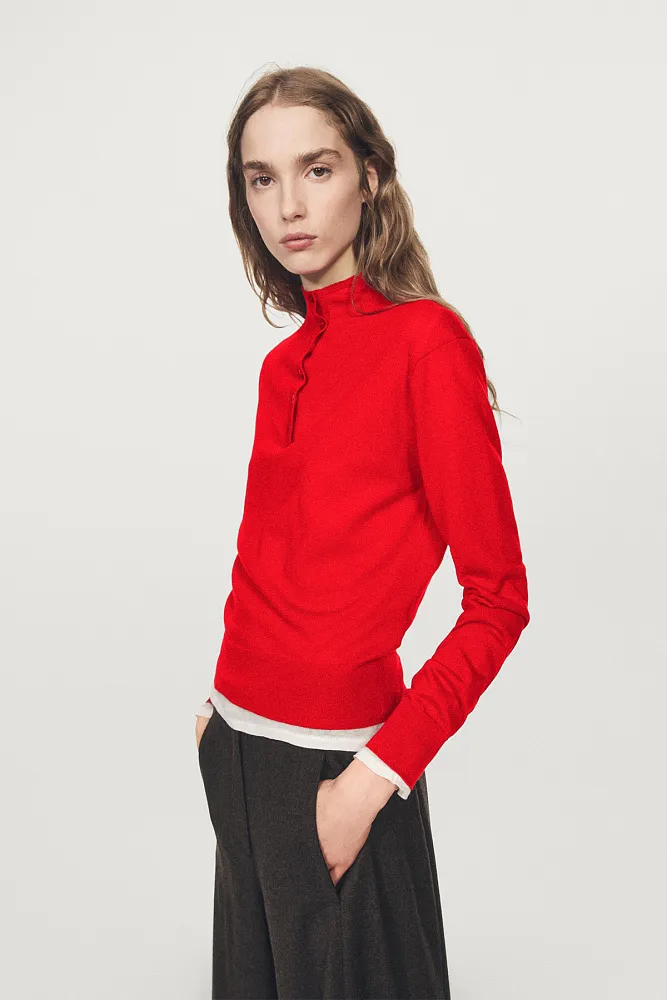 Джемпер с воротником-стойкой на пуговицах MASSIMO DUTTI