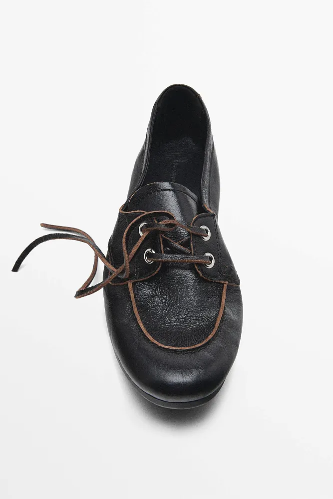 Блестящие кожаные мокасины MASSIMO DUTTI