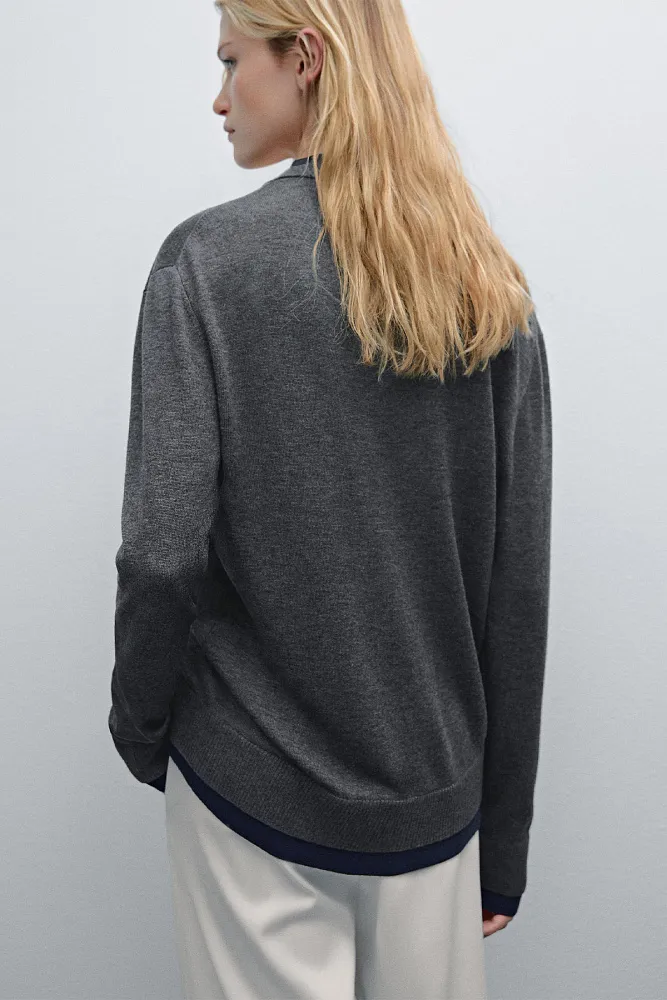 Кардиган из смесовой шерсти с двойной окантовкой MASSIMO DUTTI