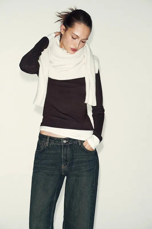 Лонгслив с двойным контрастом ZARA Лонгслив с двойным контрастом ZARA