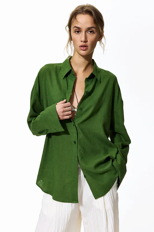 Рубашка свободного кроя из смесового льна H&M Premium Selection Рубашка свободного кроя из смесового льна H&M Premium Selection