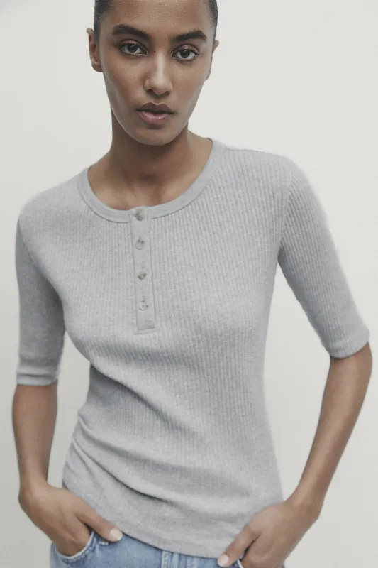 Трикотажный топ с воротником хенли MASSIMO DUTTI Трикотажный топ с воротником хенли MASSIMO DUTTI