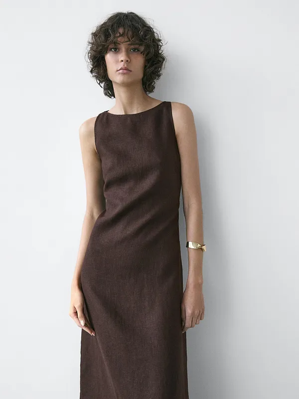 Льняное платье миди MASSIMO DUTTI Льняное платье миди MASSIMO DUTTI