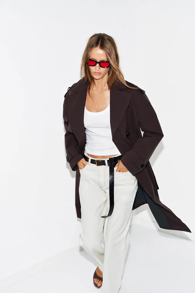 Длинный водоотталкивающий ветрозащитный тренч с поясом ZARA