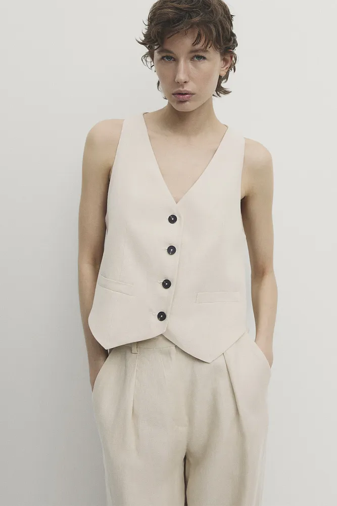 Костюмный жилет из льна MASSIMO DUTTI