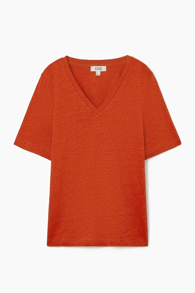 Льняная футболка с V-образным вырезом COS