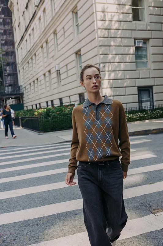 Трикотажный джемпер-поло с узором "ромбы" ZARA   Трикотажный джемпер-поло с узором "ромбы" ZARA