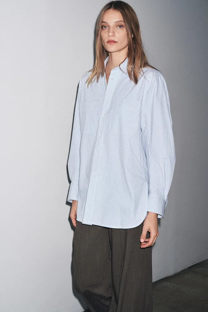 Рубашка в полоску с карманами ZARA