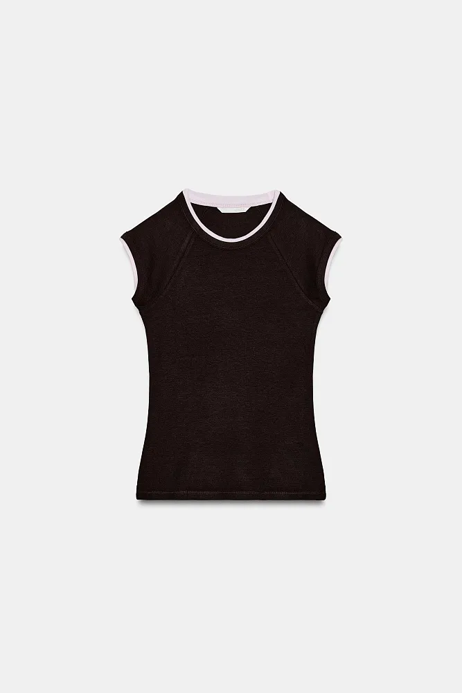 Футболка с двойным коротким рукавом ZARA