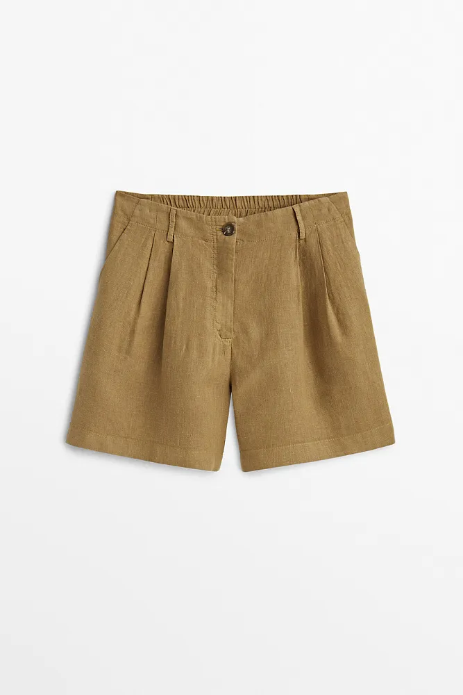 Льняные шорты с защипами MASSIMO DUTTI