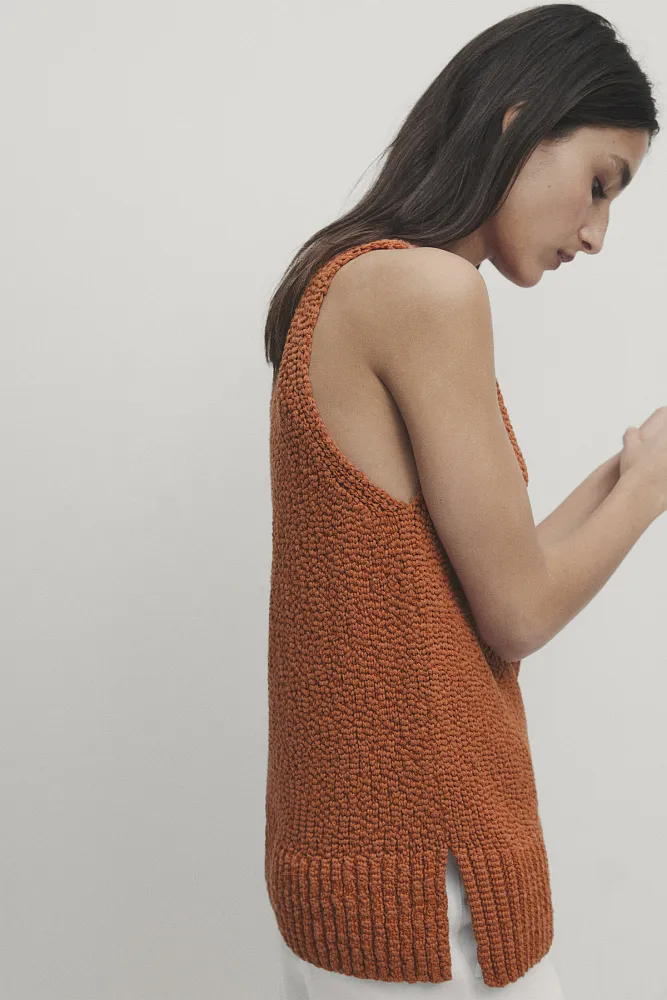 Трикотажный топ с воротником халтер MASSIMO DUTTI