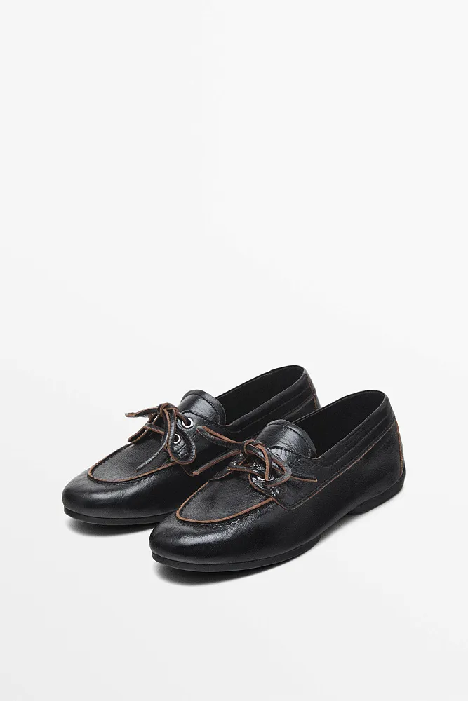 Блестящие кожаные мокасины MASSIMO DUTTI
