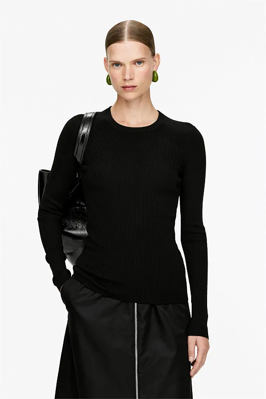 Лонгслив из мериносовой шерсти в рубчик