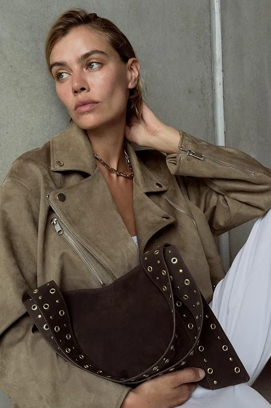 Куртка в байкерском стиле из искусственной замши ZARA Куртка в байкерском стиле из искусственной замши ZARA