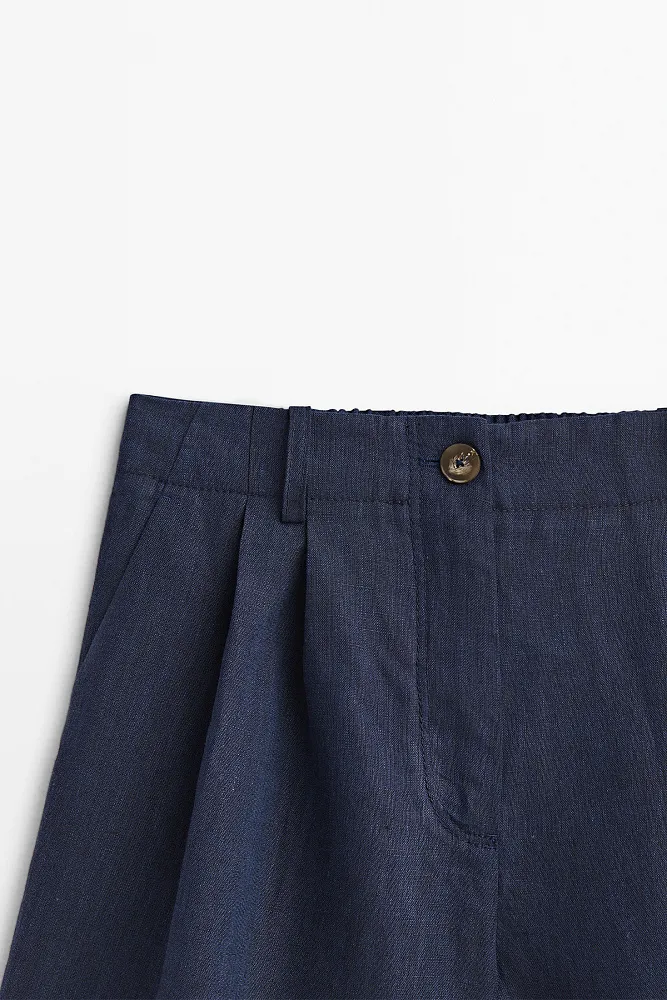 Льняные шорты с защипами MASSIMO DUTTI