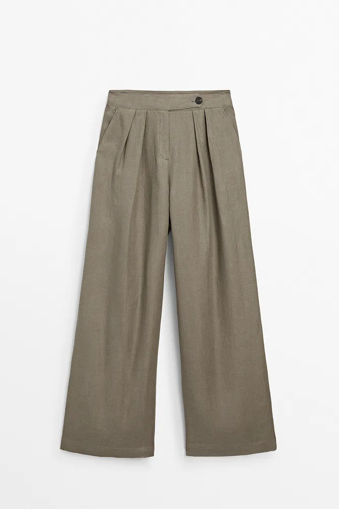 Льняные брюки с двойными защипами MASSIMO DUTTI