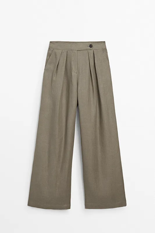 Льняные брюки с двойными защипами MASSIMO DUTTI Льняные брюки с двойными защипами MASSIMO DUTTI