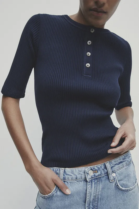 Трикотажный топ с воротником хенли MASSIMO DUTTI Трикотажный топ с воротником хенли MASSIMO DUTTI