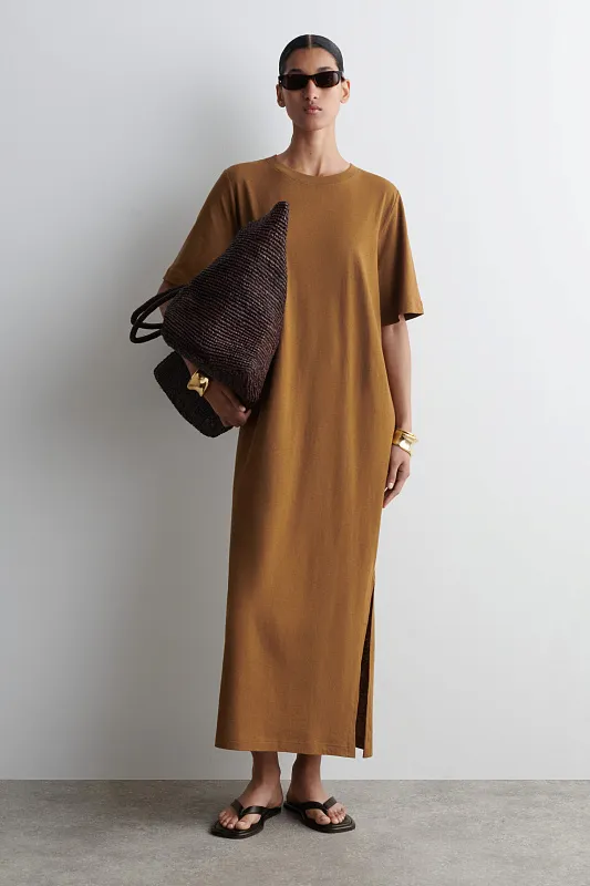 Платье-футболка макси из хлопка и льна