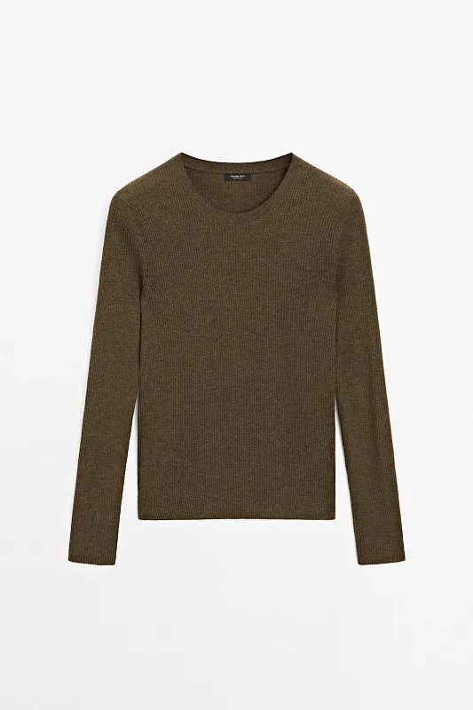 Джемпер из смесовой шерсти в рубчик MASSIMO DUTTI Джемпер из смесовой шерсти в рубчик MASSIMO DUTTI