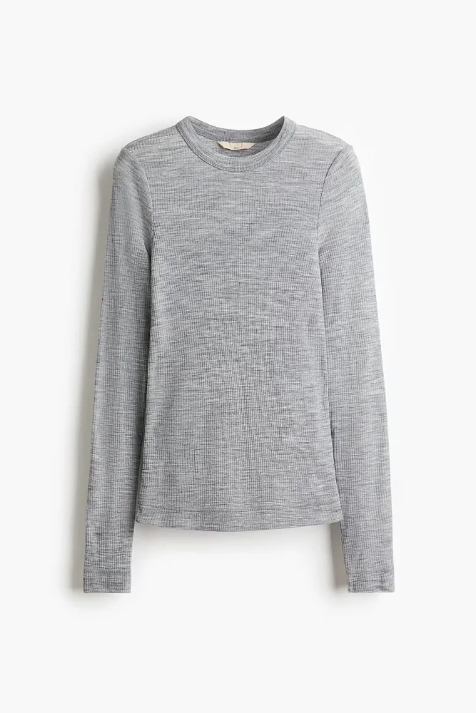 Лонгслив из шерсти в рубчик H&M