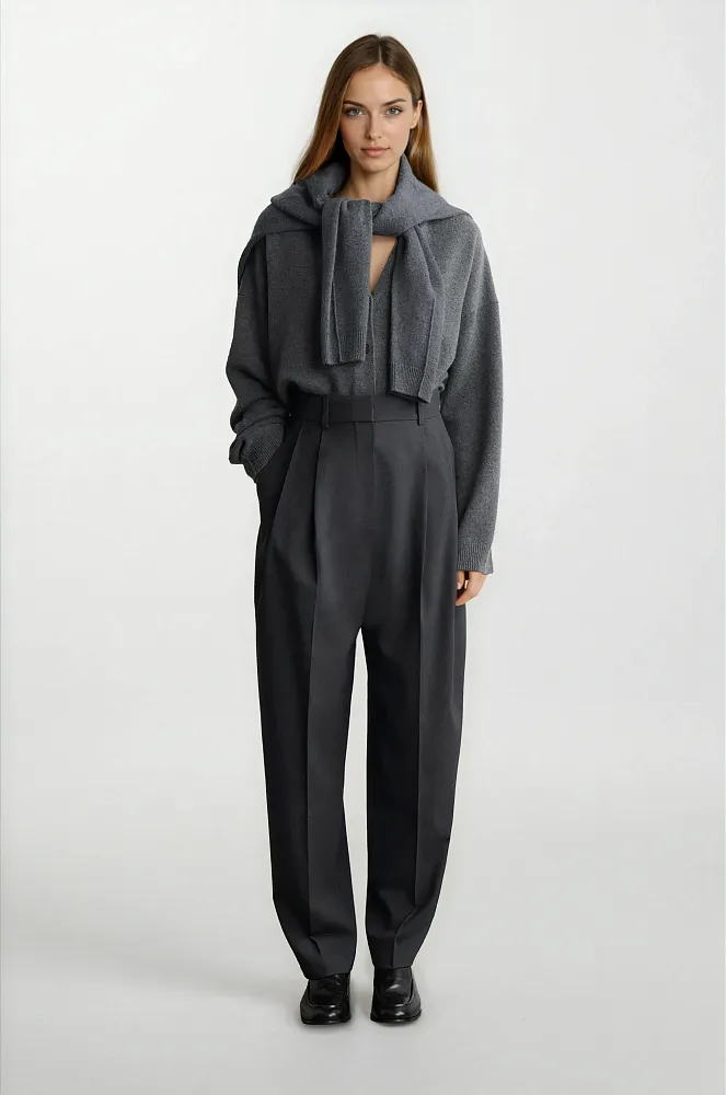 Брюки из смеси шерсти со складками