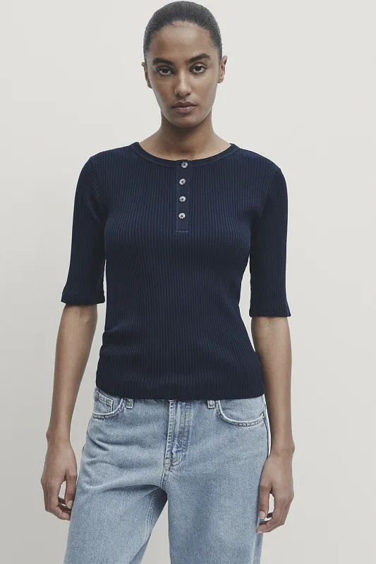 Трикотажный топ с воротником хенли MASSIMO DUTTI Трикотажный топ с воротником хенли MASSIMO DUTTI