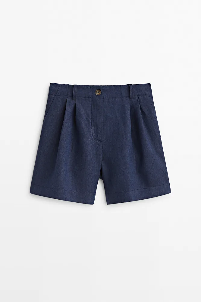 Льняные шорты с защипами MASSIMO DUTTI