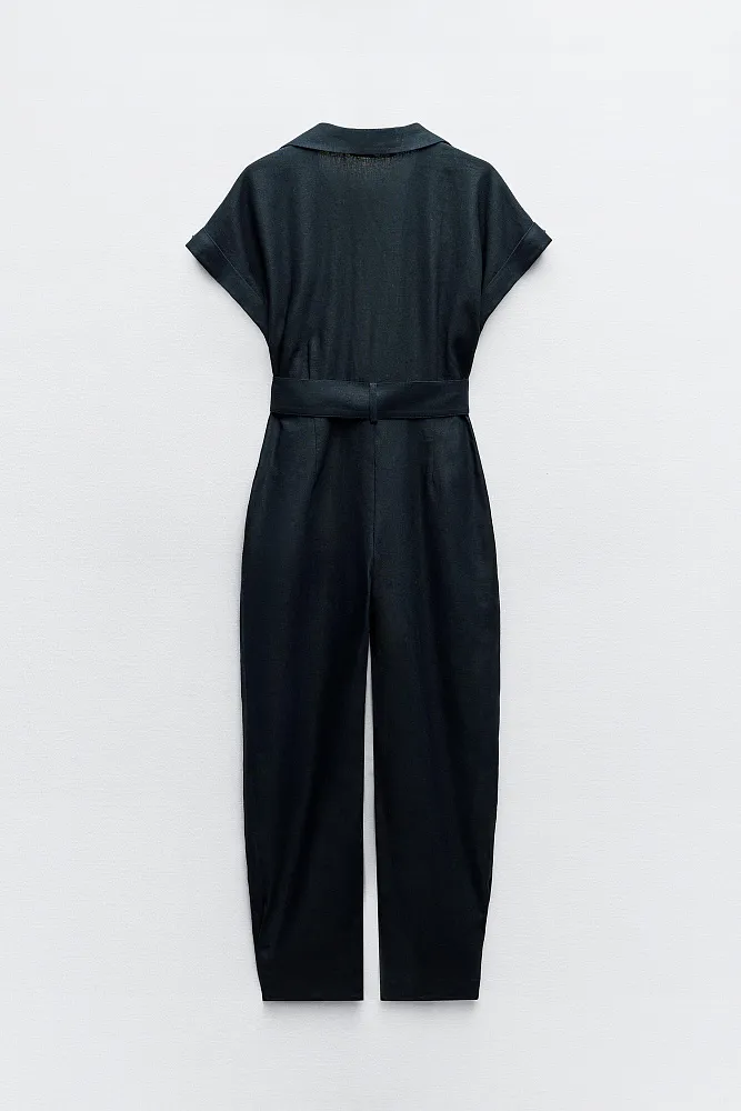 Льняной комбинезон с поясом ZARA
