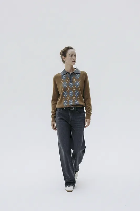 Трикотажный джемпер-поло с узором "ромбы" ZARA Трикотажный джемпер-поло с узором "ромбы" ZARA