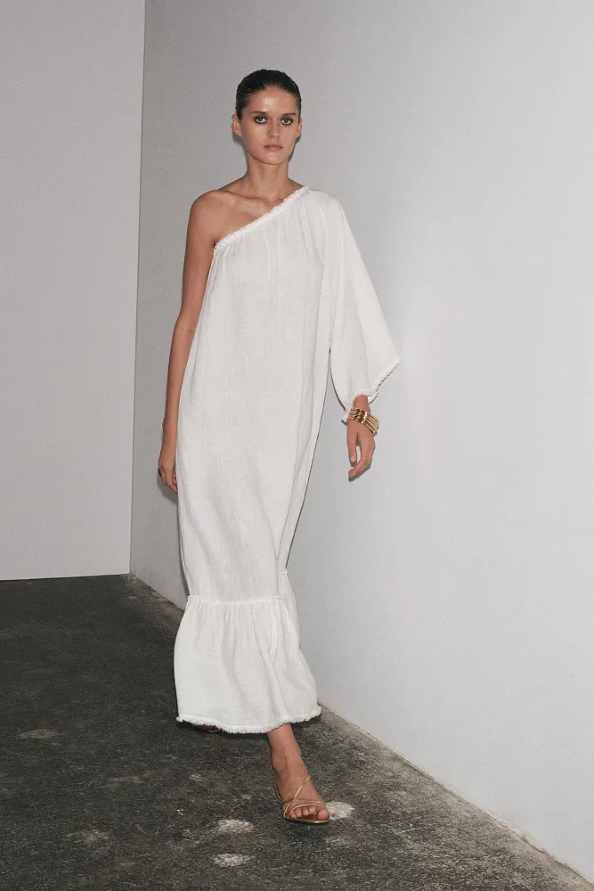 Асимметричное платье из льна ZARA