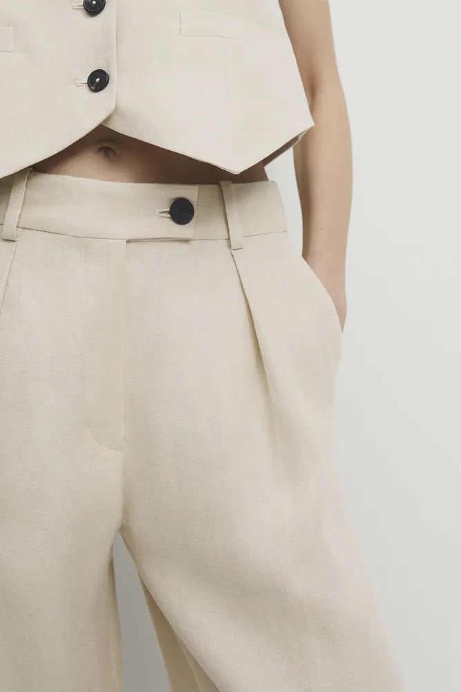 Костюмные брюки из льна MASSIMO DUTTI