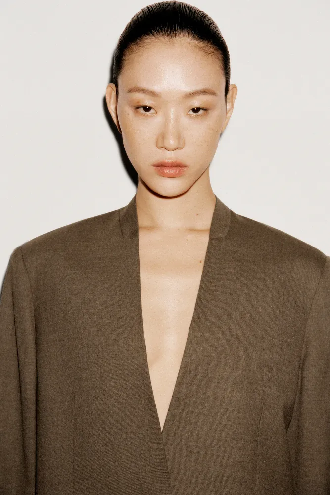 Пиджак без воротника из смесовой шерсти COS