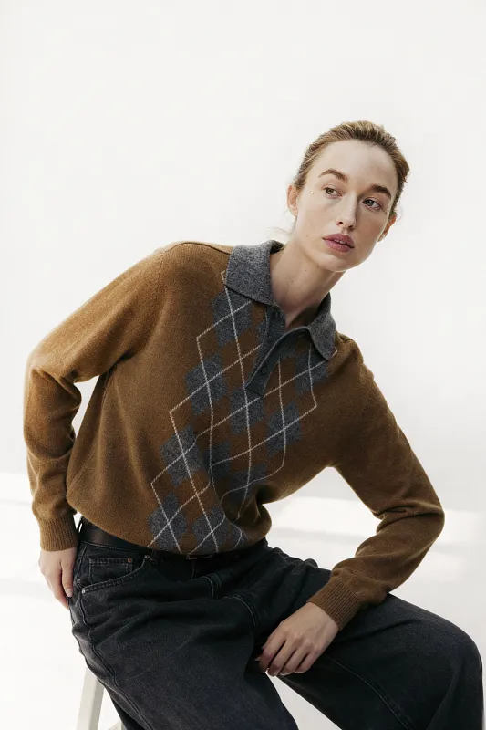 Трикотажный джемпер-поло с узором "ромбы" ZARA Трикотажный джемпер-поло с узором "ромбы" ZARA