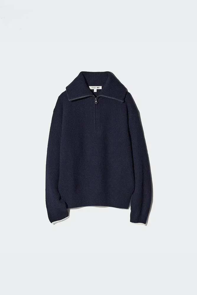 Свитер с полумолнией из овечьей шерсти UNIQLO
