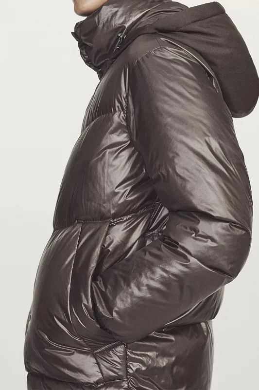 Блестящий водоотталкивающий пуховик со съемным капюшоном MASSIMO DUTTI   Блестящий водоотталкивающий пуховик со съемным капюшоном MASSIMO DUTTI