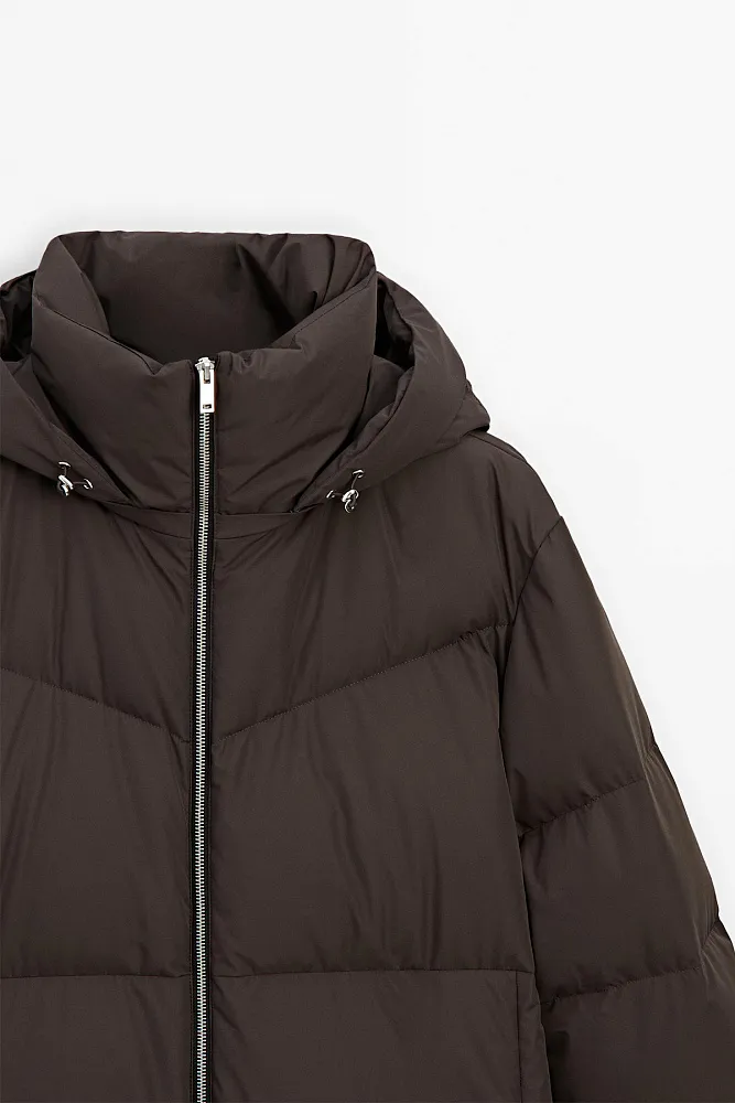 Длинный пуховик из технологичной ткани MASSIMO DUTTI