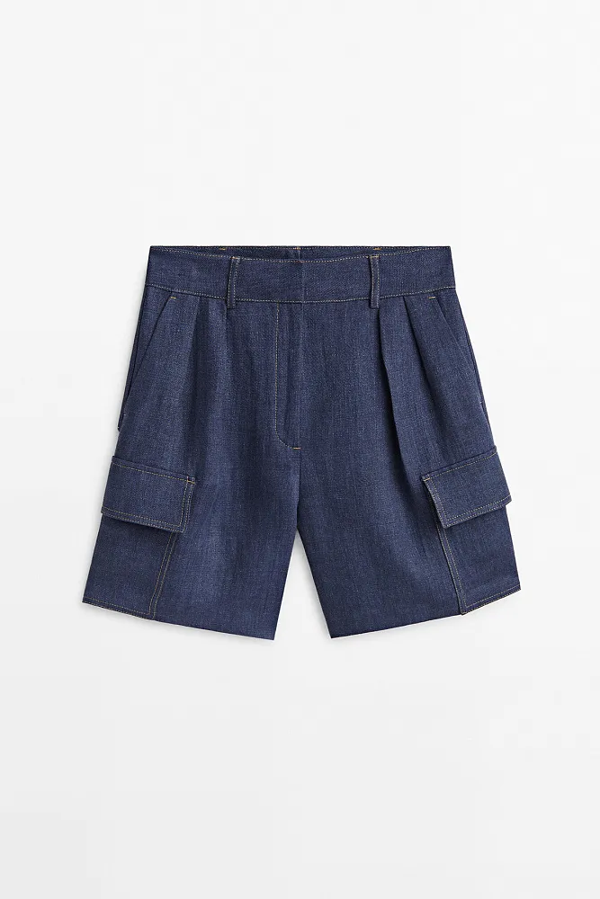 Льняные шорты карго MASSIMO DUTTI