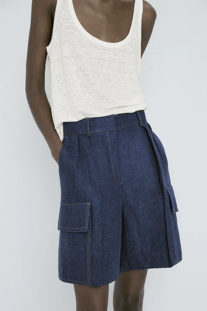 Льняные шорты карго MASSIMO DUTTI